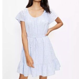 LOFT Beach Eyelet Tiered Flounce Dress M